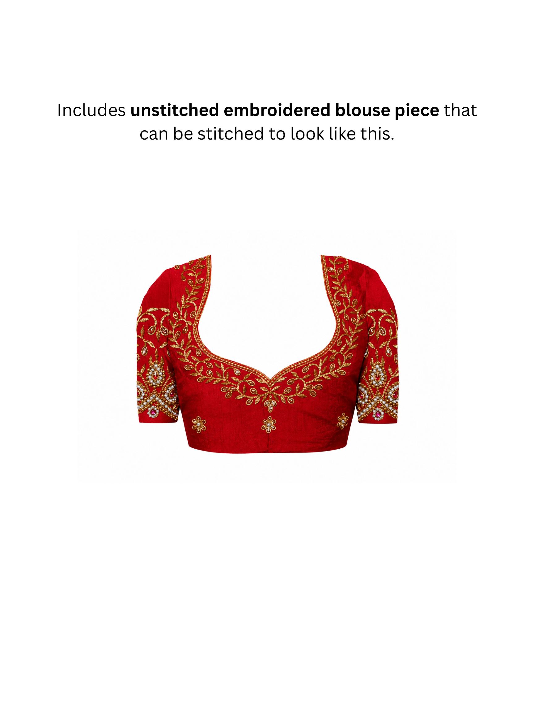 cream, red saree blouse