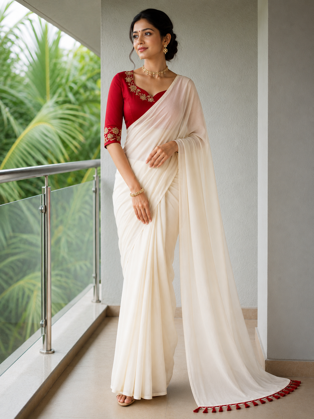 Cream/Offwhite saree