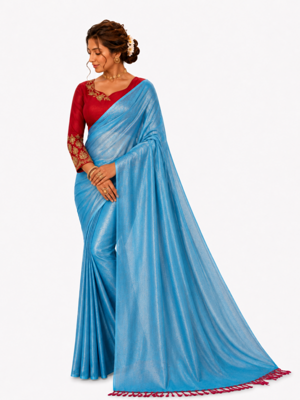 readymade saree - blue, red