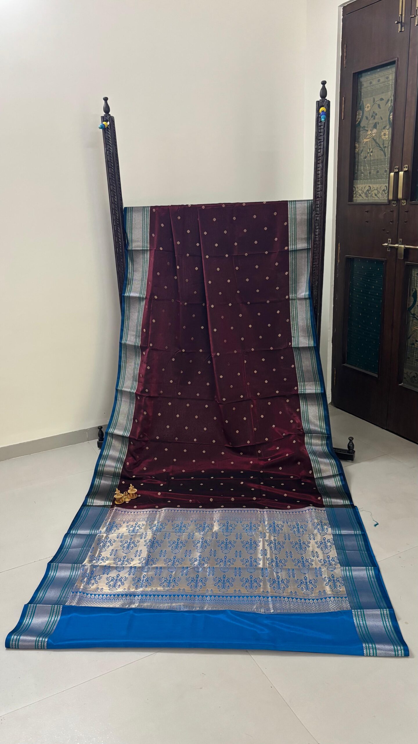 Satin dark maroon with morpankhi (AG)