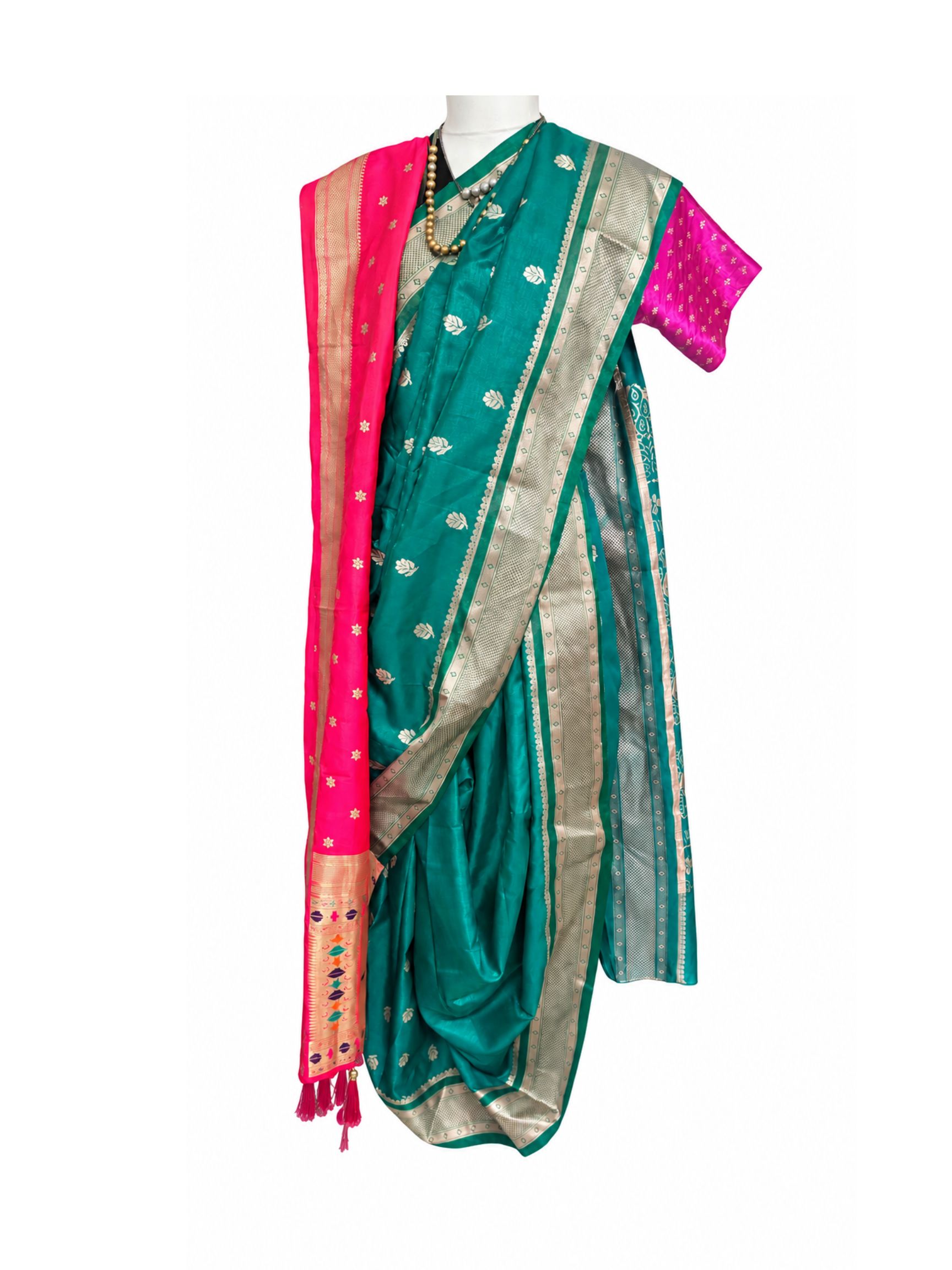 42” (C) satin rama green KGB 4000₹ with brocade blouse piece