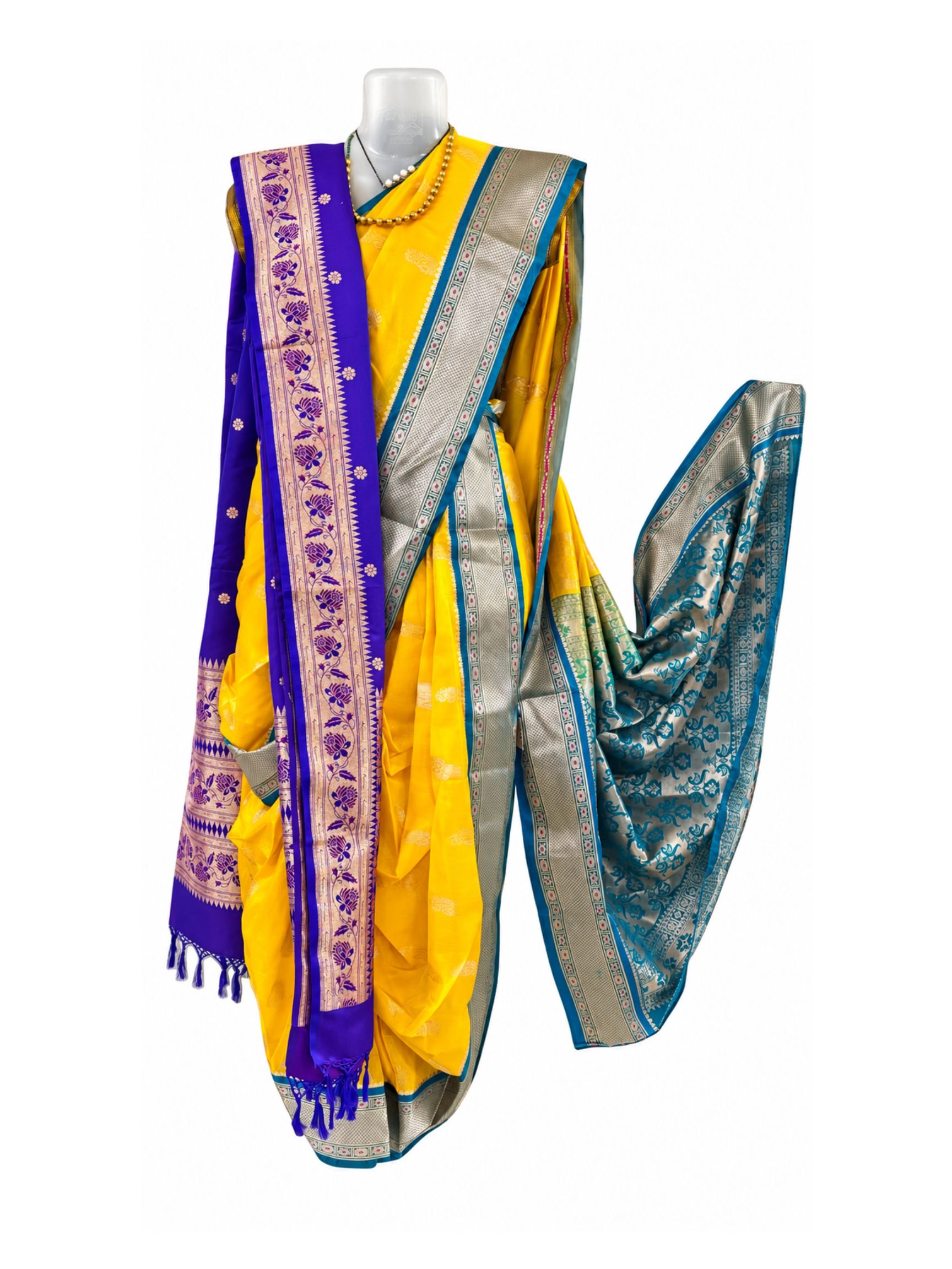 KGB satin 40” xl yellow with morpankhi (D) 6000₹